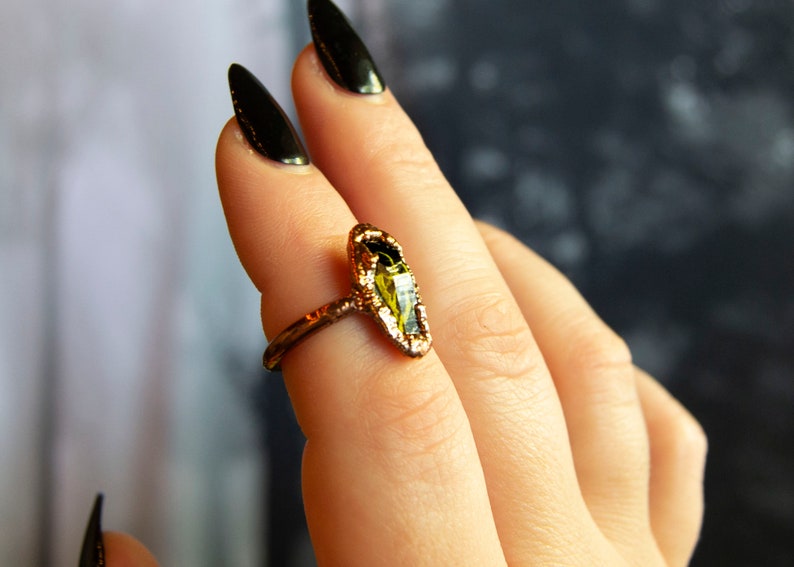 Size 7 Swamp Witch Forest Crystal Moss Witchy Lichen Dark Occult Black Goth October Halloween Nature Electroformed Resin Plant Ring