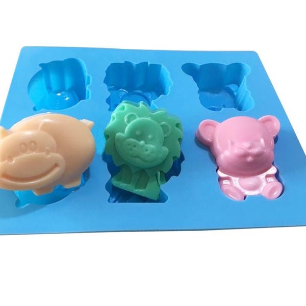 6-Animal Lion Bear Buffalo Fondant Chocolate Mold Soap Mold Cake Mold Silicone Mold Soap Mould Biscuit Mold Baking Tool DIY Bakeware