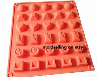 30-cavity Heart Round Ball Square Chocolate Mold Cake Mold Silicone Epoxy Ice Tray Biscuit Baking Tool DIY Bakeware Polymer Clay Resin Fimo