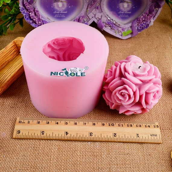 3D Big Rose Flower Ball Candle Mold Soap Mould Flexible Silicone Mold LZ0105