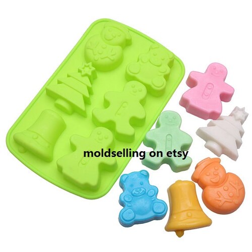 6-Snowman Bear Bell Cake Mold Soap Mold Silicone Mold Soap Mould Biscuit Mold Baking Tool DIY Bakeware