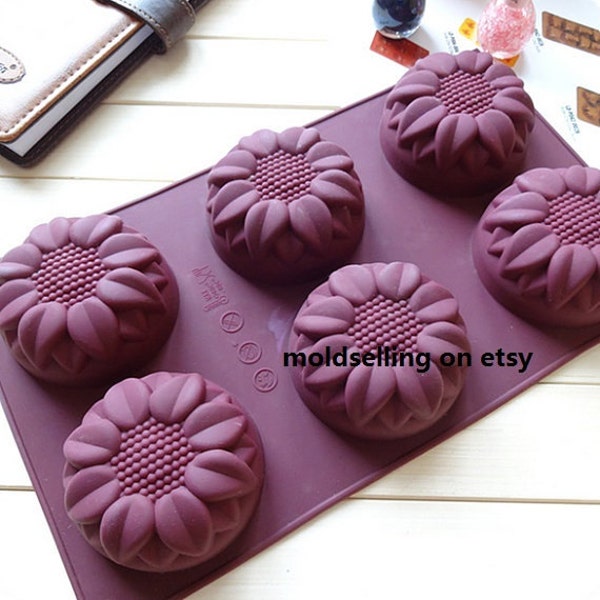 6-Sunflower Flower Soap Mold Cake Mold Silicone Mold Soap Mould Biscuit Mold Baking Tool DIY Bakeware Resin Polymer Clay mold Resin Fimo