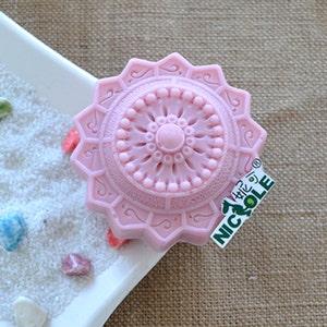 Pu&ograve; includere: Un sapone rosa con un designo floreale dettagliato e un centro rialzato. Il sapone ha una forma a stella con un centro circolare ed &egrave; etichettato "Nicole".