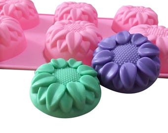 6-Sunflower Flower Soap Mold Cake Mold Silicone Mold Soap Mould Biscuit Mold Baking Tool DIY Bakeware Resin Polymer Clay mold Resin Fimo