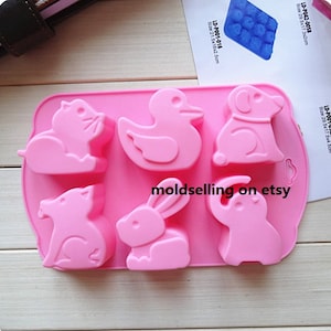 6-Animal Elephant Rabbit Dog Chocolate Cake Mold Soap Mold Silicone Mould Biscuit Mold Baking Tool Fondant Mold Resin Fimo Mold Jelly Mold