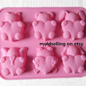 6-Bear Elephant Heart Cake Mold Soap Mold Silicone Mold Soap Mould Biscuit Mold polymer clay mold Chocolate Mold Resin Fimo Mold