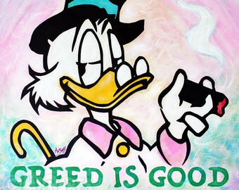 Wall Street McDuck (Uncle Scrooge) - Original Pop Art Painting By Babes Kopp - Greed Is Good Ducktales