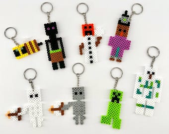 Minecraft inspired Perler Keychain Skeleton Creeper Iron Golem Snow Golem Witch Bee Ender Man