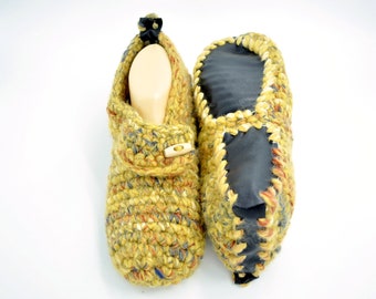 Crochet house shoes, Slippers with natural leather soles Ready to ship Women US  9.5 - 10.5  UK 7.5 - 8.5   EU 40 - 41