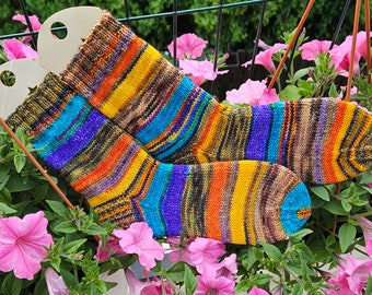 Scrappy socks, hand knit OOAK merino wool socks, Christmas gift for women, art socks, gift for girlfriend, gift for daughter, striped socks