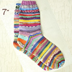 Hand knit wool socks for women who love colorful, odd, mismatched socks for the cold winter season image 8
