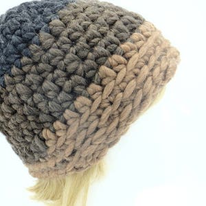 Bulky beanie Crochet items for sale winter wool beanie hat for women cozy beanie brown image 3