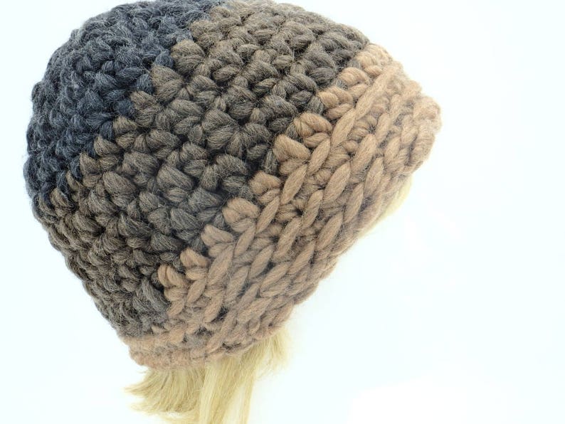 Bulky beanie Crochet items for sale winter wool beanie hat for women cozy beanie brown image 3