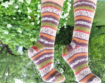 Striped wool socks, hand knitted womens mismatched socks, grey socks for women or men, house bed socks