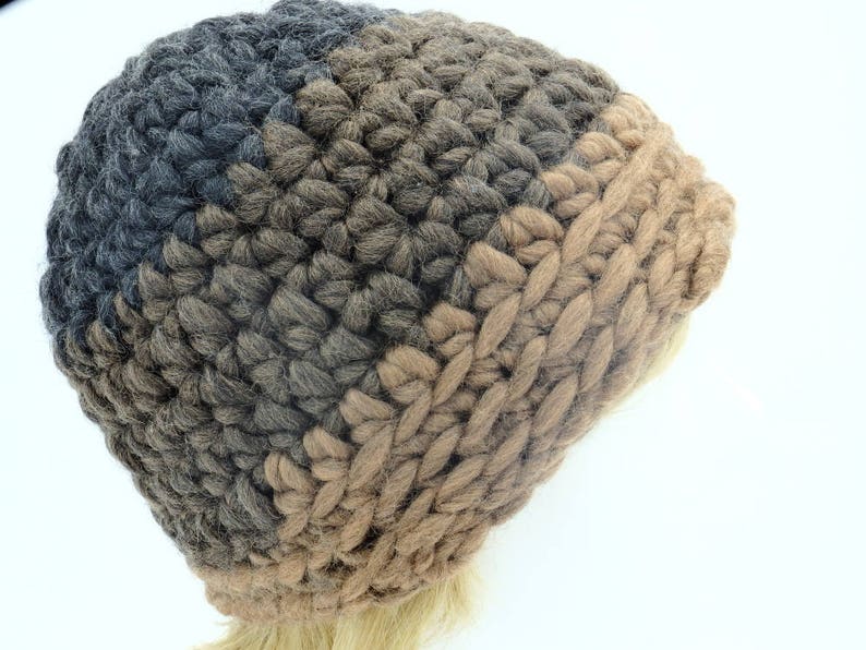Bulky beanie Crochet items for sale winter wool beanie hat for women cozy beanie brown image 1