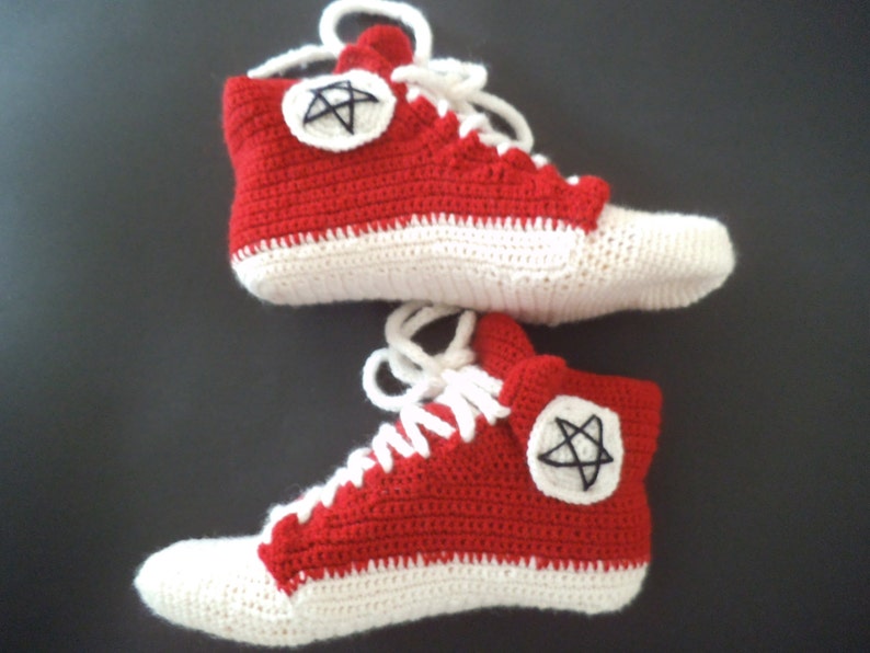 Crochet sneakers novelty slippers ankle wool socks red slippers crochet slippers fashion modern socks teen socks knit US 5-13