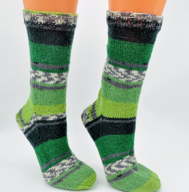 Hand knitted green socks womens socks ladies socks feet image 0