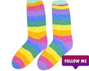 Rainbow hand knitted wool socks women wife gift birthday present