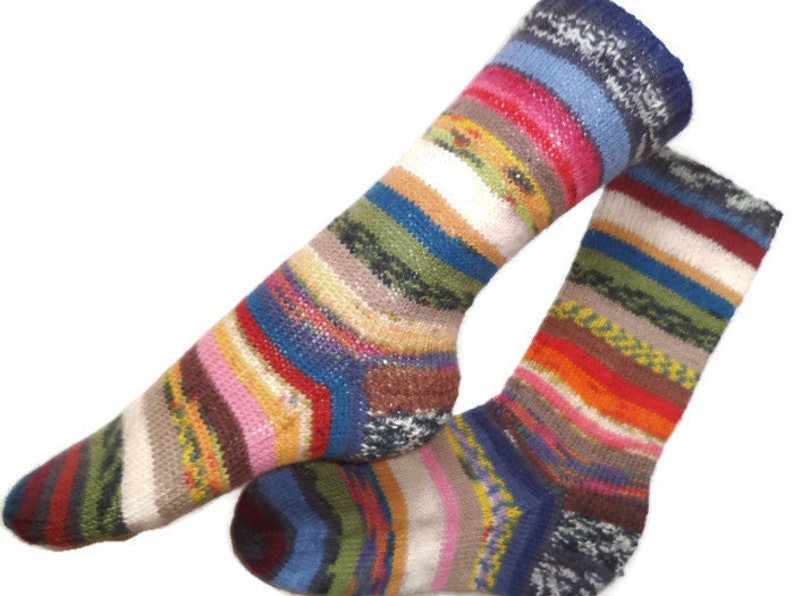 Scrappy socks hand knit OOAK wool socks Christmas socks for image 0