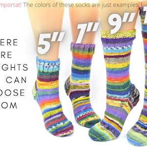 Hand knit wool socks for women who love colorful, odd, mismatched socks for the cold winter season image 2