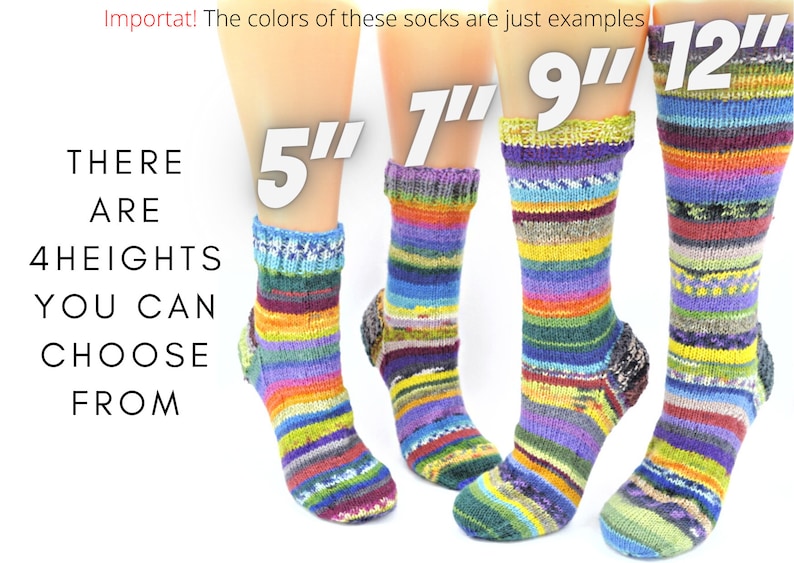 Hand knit wool socks for women who love colorful, odd, mismatched socks for the cold winter season image 2