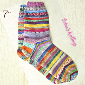Hand knit wool socks for women who love colorful, odd, mismatched socks for the cold winter season image 7