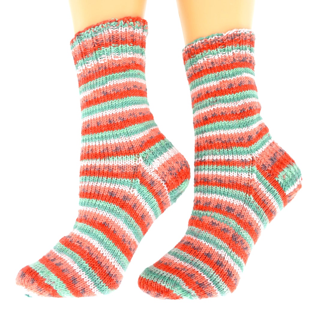 Wool Free Cotton Socks With Watermelon Pattern, Hand Knitted Summer ...