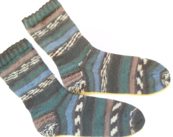 Hand knit green grey blue wool mens striped socks Swollen feet  Diabetic socks Wool socks Unique socks Grandpa gift Boot socks