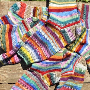 Hand knit wool socks for women who love colorful, odd, mismatched socks for the cold winter season image 6