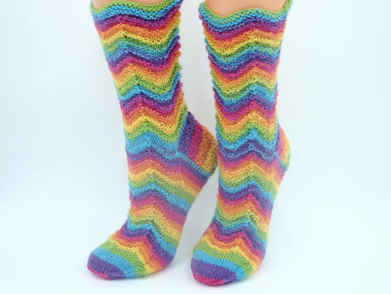 Rainbow hand knitted wool socks wool socks women wife gift image 0