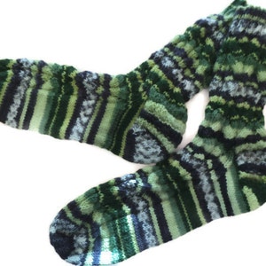 Hand knitted wool socks, casual socks, cable socks, green socks, unique house socks, dress socks image 1