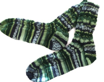 Hand knitted wool socks, casual socks, cable socks, green socks, unique house socks, dress socks