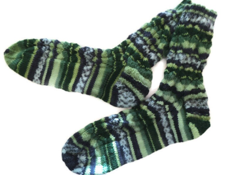 Hand knitted wool socks, casual socks, cable socks, green socks, unique house socks, dress socks image 1