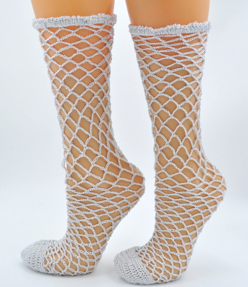 Fishnet socks crocheted hipster socks  popular fashion white image 0