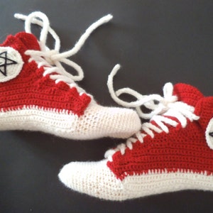 Crochet sneakers novelty slippers ankle wool socks red slippers crochet slippers fashion modern socks teen socks knit US 9 14 image 5