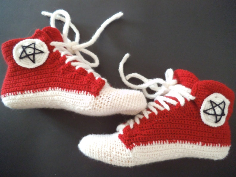 Crochet sneakers novelty slippers ankle wool socks red slippers crochet slippers fashion modern socks teen socks knit US 9 14 image 5