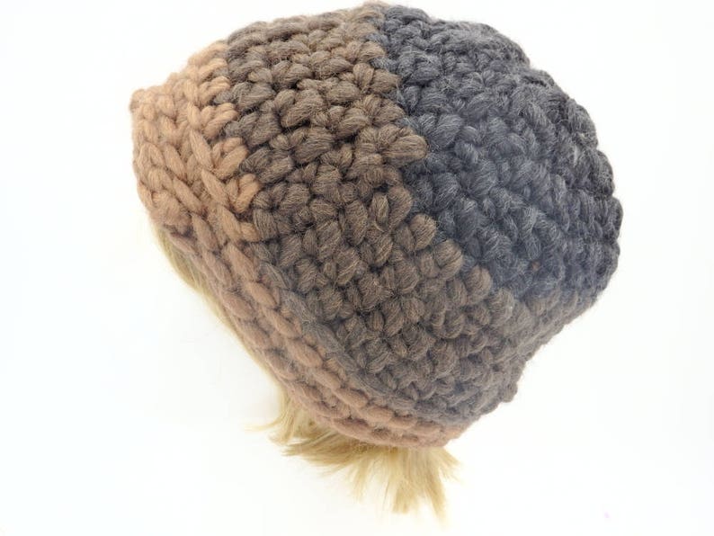 Bulky beanie Crochet items for sale winter wool beanie hat for women cozy beanie brown image 9