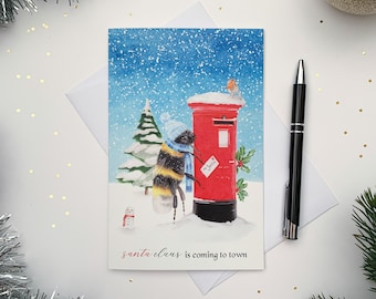 Santa Claus Is Coming To Town - Bumble Bee Illustrated Christmas Card