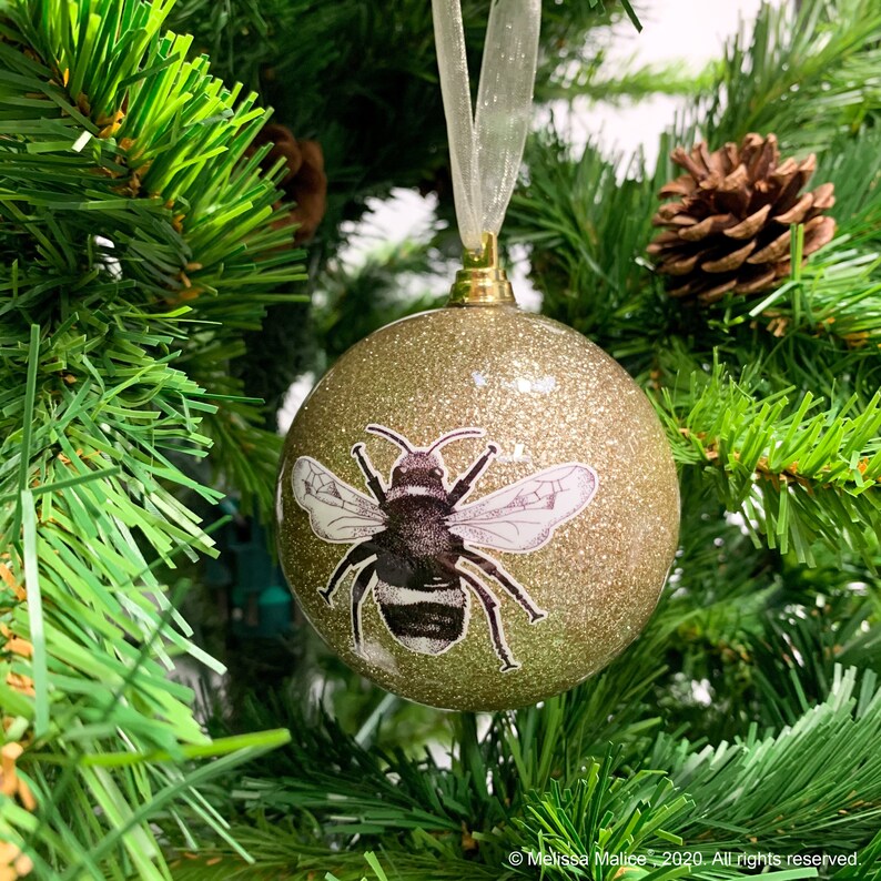 Gold Glitter Bumble Bee Christmas Bauble image 3