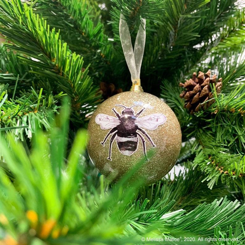 Gold Glitter Bumble Bee Christmas Bauble image 2