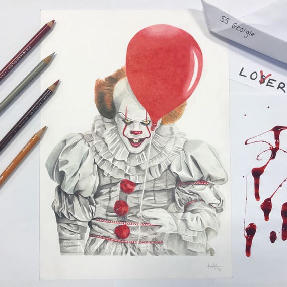 Original Pennywise The Clown Bill Skarsgard Drawing Etsy