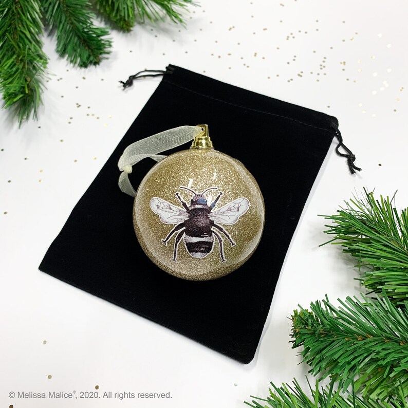 Gold Glitter Bumble Bee Christmas Bauble image 4