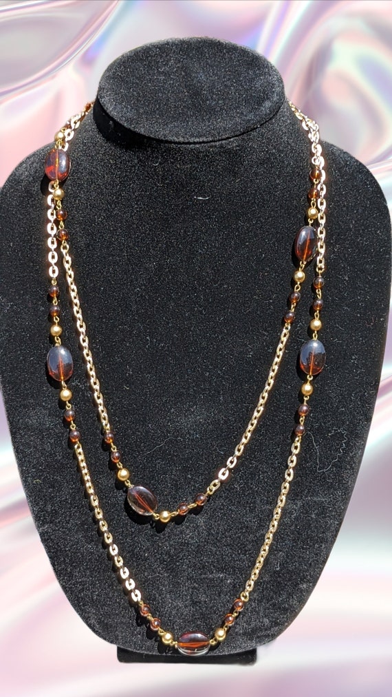 Wrappable Long Opera Gold Tone Necklace with Beads