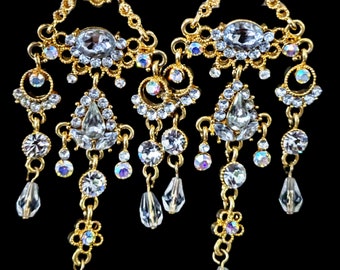 Gold Chandelier Earrings with Clear Crystal