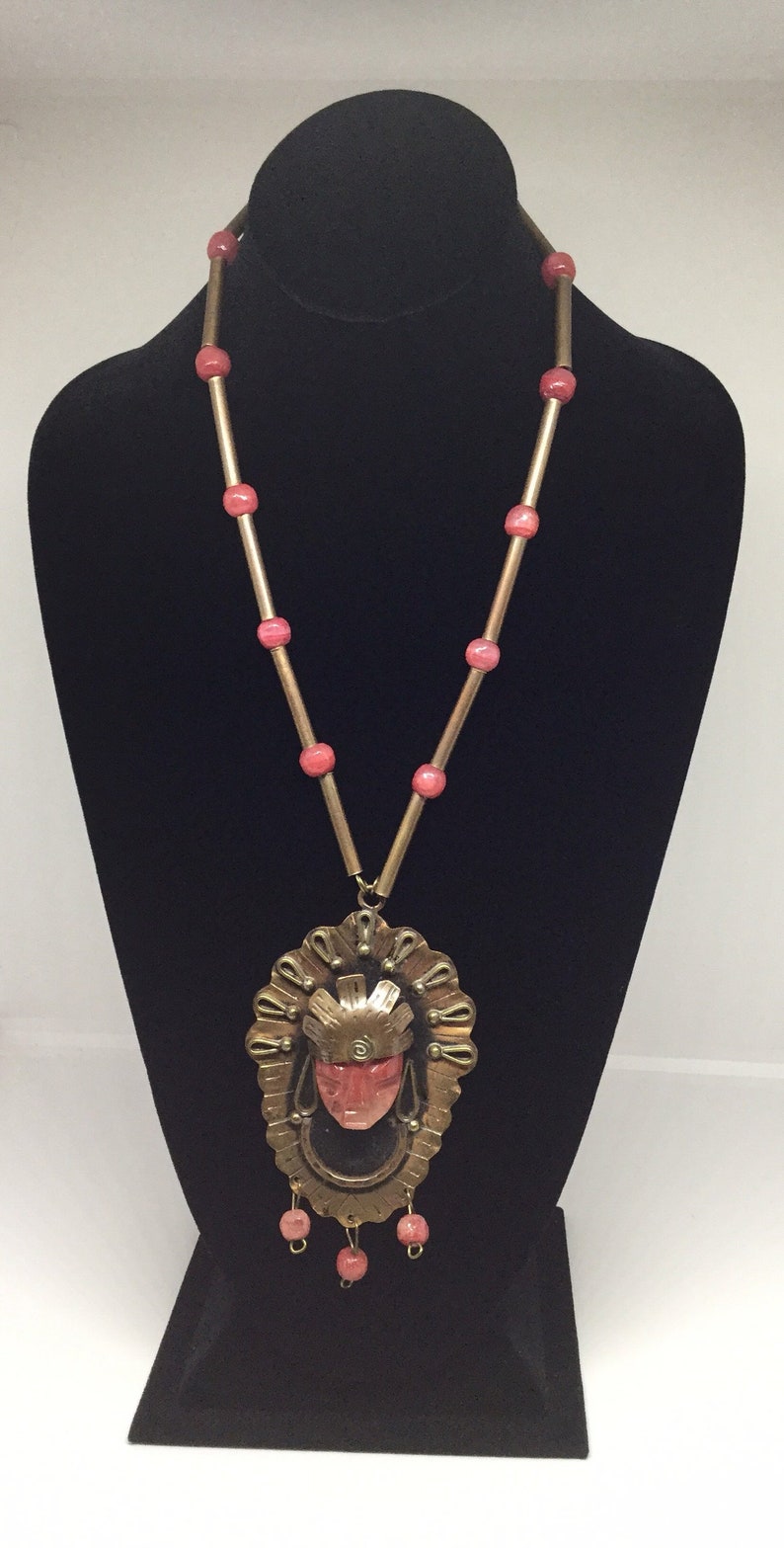 On Sale A 1930s Stone Carved Aztec Necklace