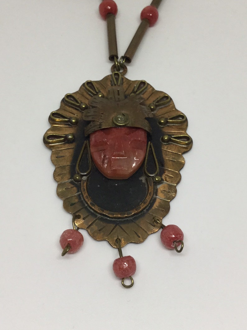 On Sale A 1930s Stone Carved Aztec Necklace