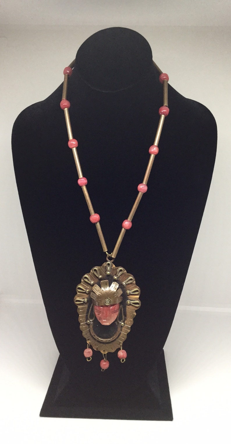 On Sale A 1930s Stone Carved Aztec Necklace