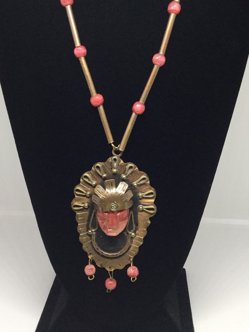 On Sale A 1930s Stone Carved Aztec Necklace