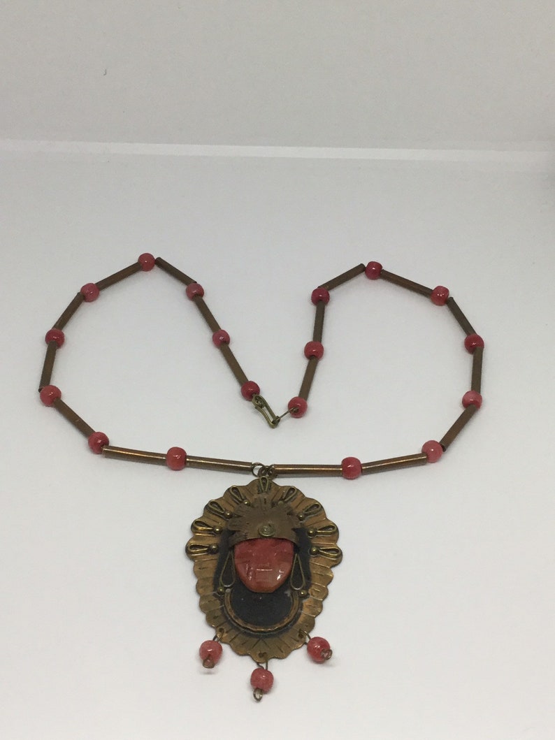 On Sale A 1930s Stone Carved Aztec Necklace