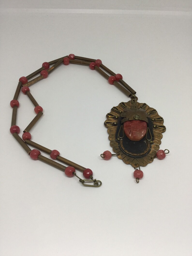 On Sale A 1930s Stone Carved Aztec Necklace